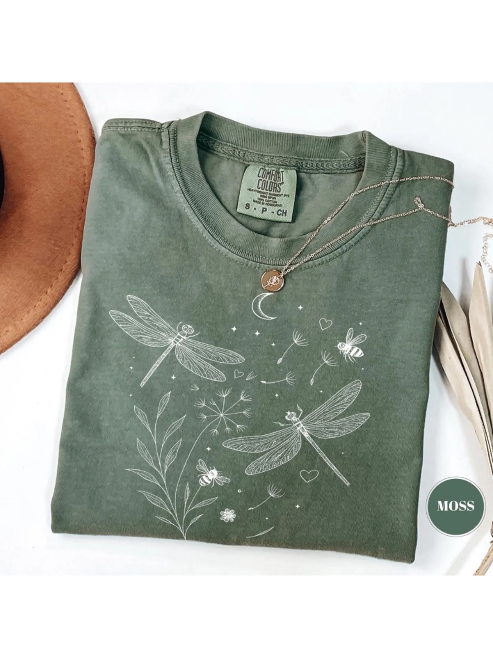 Comfort Colors Moss Green Kid's Dragonfly & Nature Graphic Tee